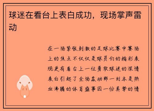 球迷在看台上表白成功，现场掌声雷动
